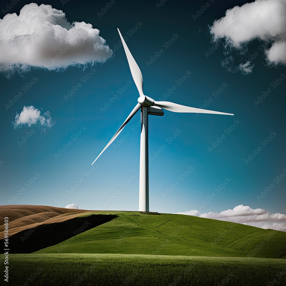 Wall mural wind turbines are an eco-friendly energy source that can be installed in fields. they spin in the wi