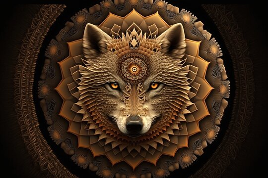 Wolf Animal mandala fractal illustration generative ai