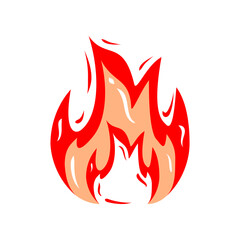 Red orange fire flame burning warning sign drawing doodle flat vector icon design.