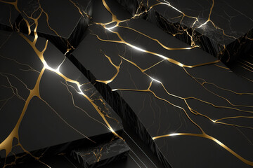 marbled marble with gold lines, elegant background design for graphic design. dark black onyx color with gold threads