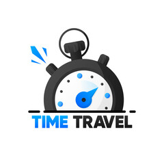Time to Travel banner. Clock with inscription time to travel. Summer camping, hiking, trekking. Vector illustration.