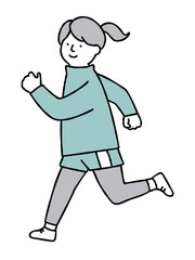 ランニングをする女性のイラスト素材　ブルー