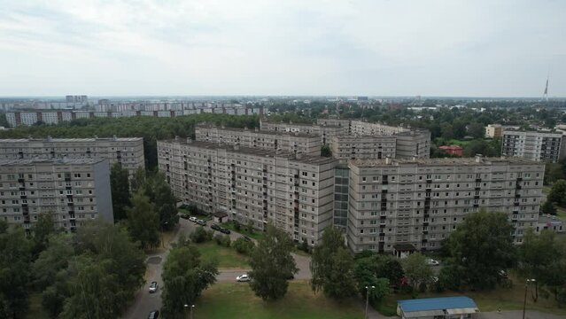 Riga city soviet buildings and streets in the summer