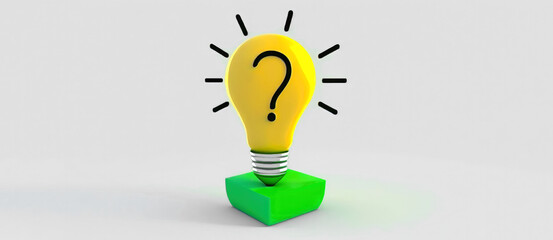 3d rendering of question mark on green light bulb in white background
