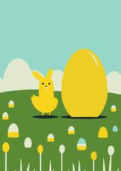 Set of backgrounds for the text dedicated to the holiday of Easter.   . Spring morning meadow with easter bunny, basket with eggs. Cute picture nature animals sunny colors. Set of Easter backgrounds