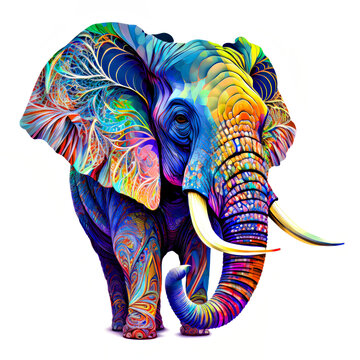 Elephant with abstract colorful pattern on the body. 