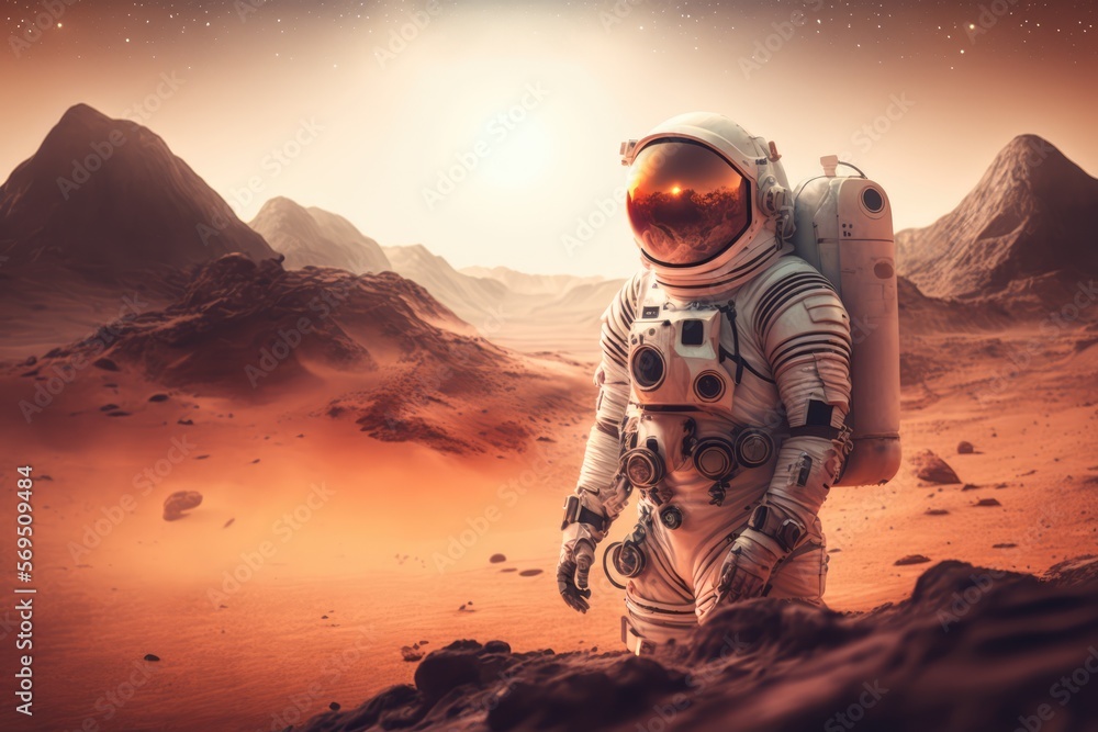 Sticker astronaut at the surface of mars made with generated ai