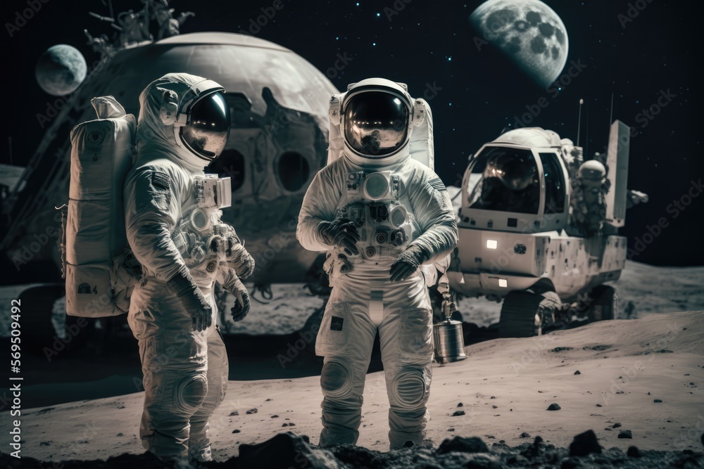 Wall mural astronauts on the moon surface made with generative ai
