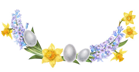 Spring garland of blue hiacinth flowers