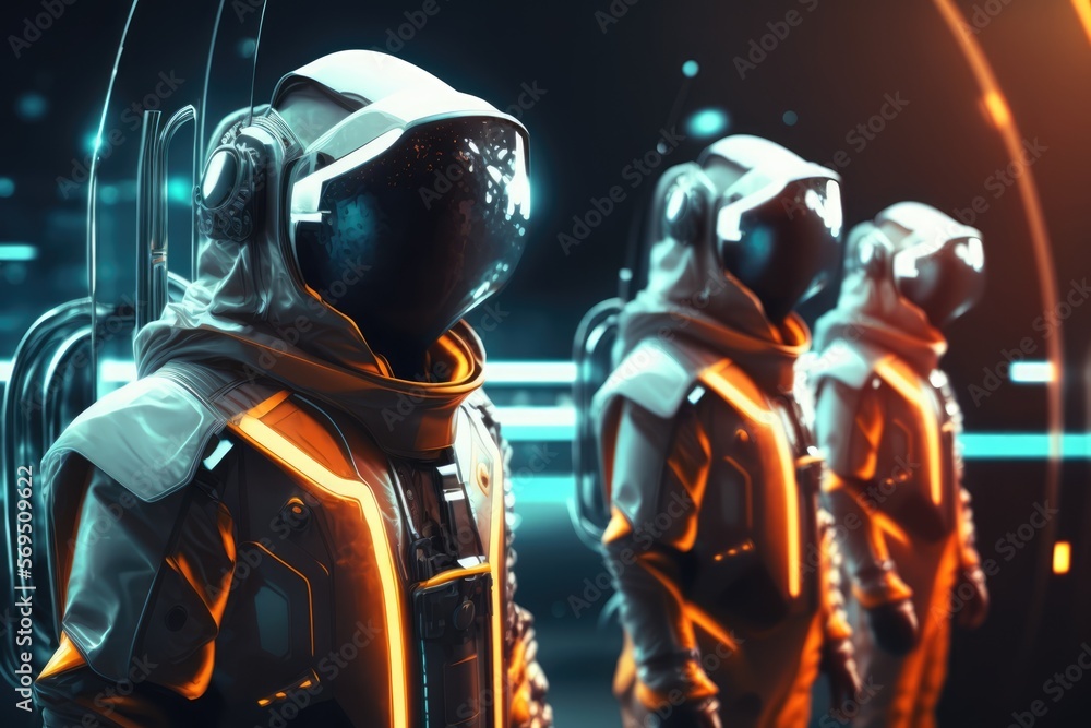 Sticker astronauts in deep space made with generated ai