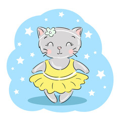 Cute baby cat sleeping. Vector illustration for baby shower, greeting card, party invitation, fashion clothes t-shirt print.