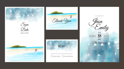 wedding cards, invitation. Save the date sea style design. Romantic beach wedding summer background