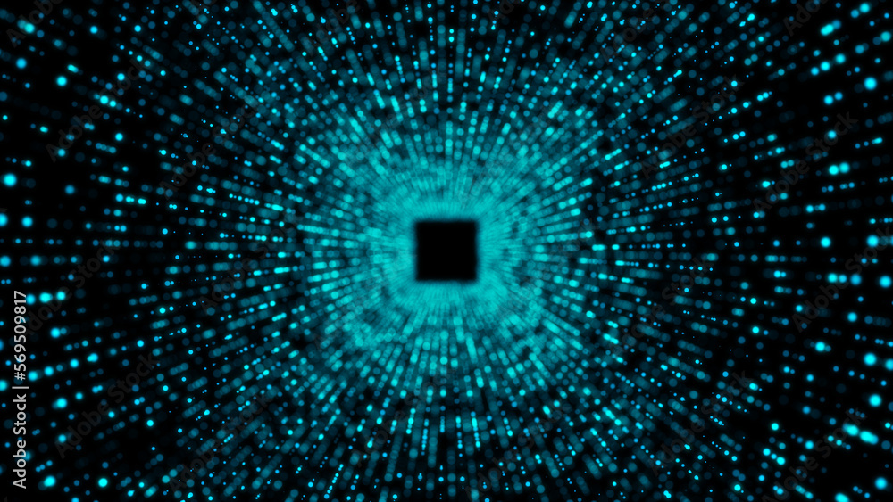 Poster abstract wireframe tunnel. blue wormhole. 3d portal grid. futuristic fantasy funnel. 3d rendering.