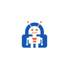 Padlock combination with robot. Company logo design.