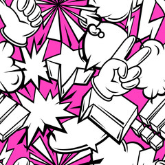 Seamless pattern with comic speech bubbles signs and symbols. Cartoon pop art creative image.