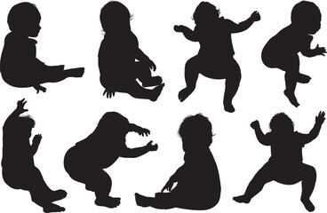Collection of baby silhouettes isolated on white