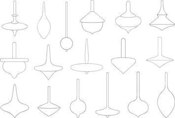 Set of different spinning tops isolated on white