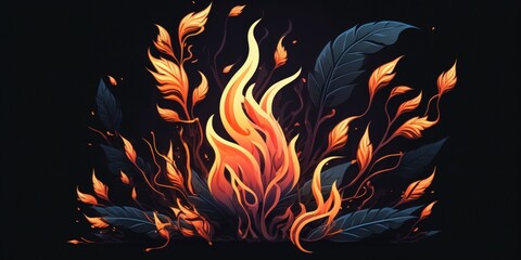 Flames on black background. Generative AI