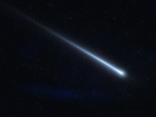 Fototapeta na wymiar Meteor glowing trail. Shooting star on a black background. Burning meteorite in the starry sky.