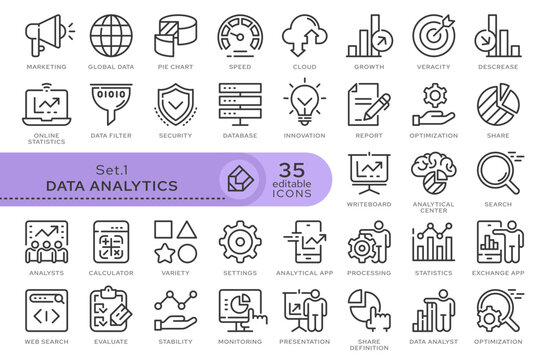 Set of conceptual icons. Vector icons in flat linear style for web sites, applications and other graphic resources. Set from the series - Data Analytics. Editable outline icon.	
