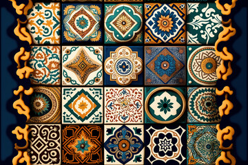 Mediterranean seamless pattern from Moroccan tilesCan be used for wallpaper, pattern fills, web page background, surface textures. Seamless tile ornament in patchwork style. Vector illustration