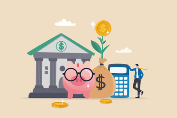 Wealth management or financial planning professional, advisor for money growth, investment portfolio or banking solution concept, businessman wealth manager with saving piggybank and money bag.