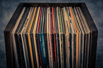 Stack of vinyl records in retro style
