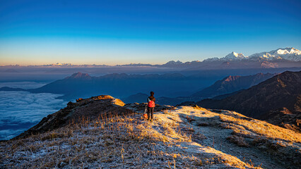sunrise in the mountains of himalaya