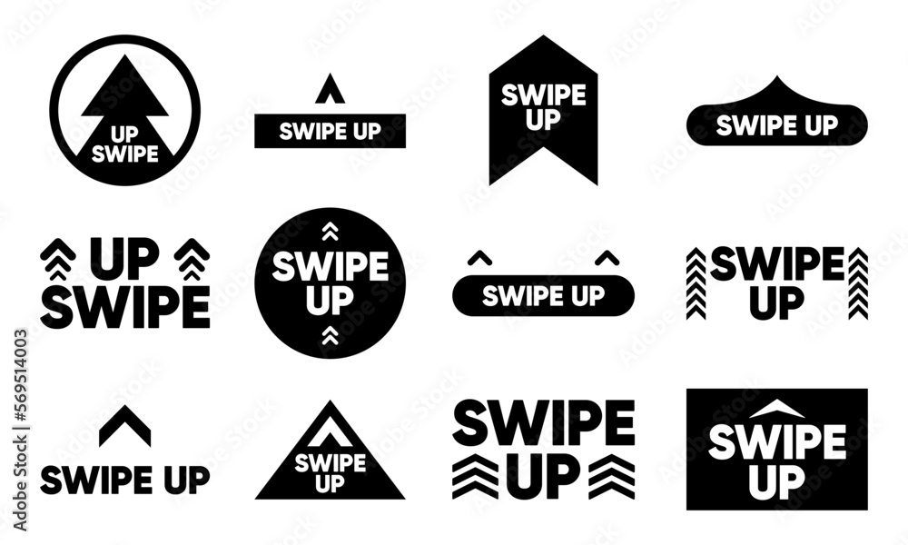 Poster swipe up icon collection in gradient style for stories design, scroll pictogram. swipe concept. temp