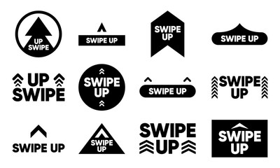 Swipe up icon collection in gradient style for stories design, scroll pictogram. Swipe concept. Template for social media and ui design. Vector illustration.