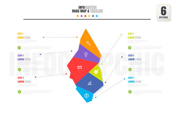 Timeline infographics design template with 6 options, process diagram.	