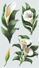 Calla in Lily Oil paint, Flower Illustration Set. Invitations and Cards. Generative AI