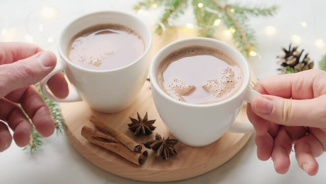 Hot chocolate. Warm cocoa, winter drink for Valentines or Cristmas cozy morning. Stock video 4k