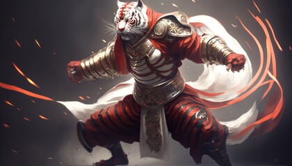 Hyper-Detailed White Tiger Fighter Portrait Generative AI