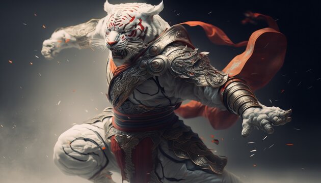 Hyper-Detailed White Tiger Fighter Portrait Generative AI