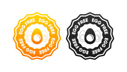 Egg Free icons. The concept of healthy natural organic food. Stamps in various designs. Food packaging decoration element. Vector illustration.