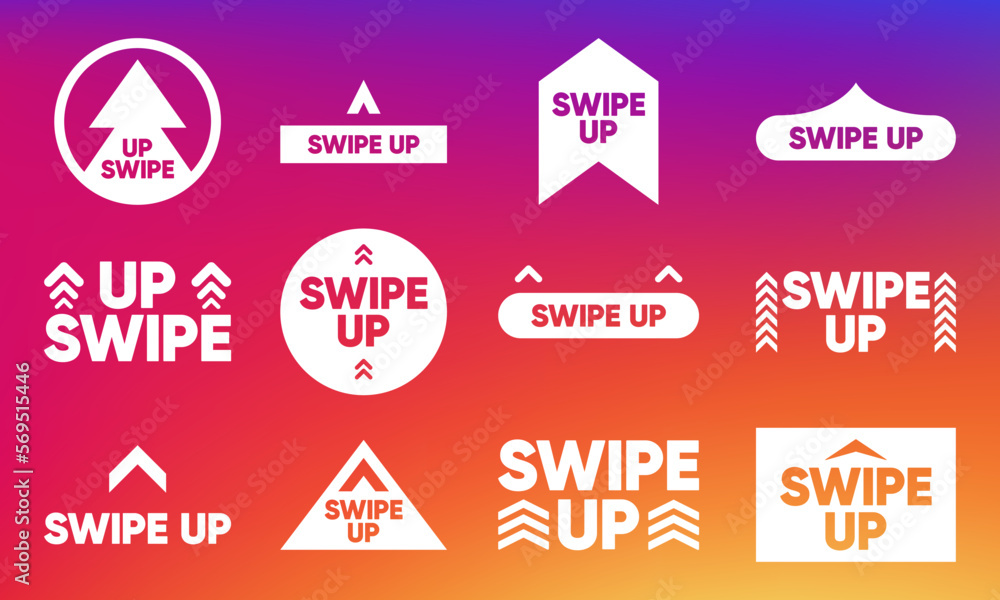 Poster swipe up icon collection in gradient style for stories design, scroll pictogram. swipe concept. temp