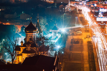 aerial night view of Manastirea Ciuflea