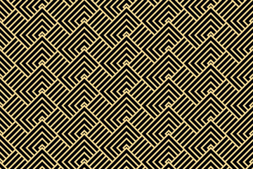 Abstract geometric pattern with stripes, lines. Seamless vector background. Gold and black ornament. Simple lattice graphic design