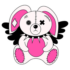 2000s emo girl kawaii bunny sticker. Y2K, 90s glamour aestetic icartoon character - obrazy, fototapety, plakaty