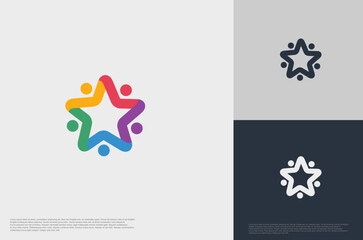 abstract global crown people colorful logo minimalist style illustration. Teamwork symbol.