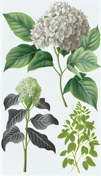 Hydrangea in Blacklight paint, Flower Illustration Set. Invitations and Cards. Generative AI