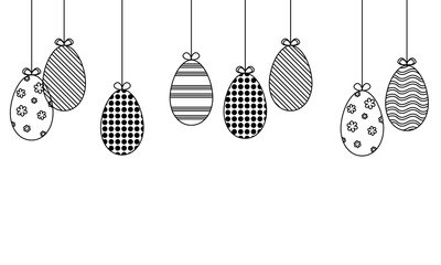 Hanging easter eggs in black style isolated on white background