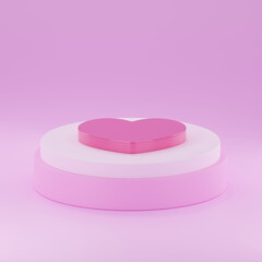 heart shape 3d rendering empty space cylinder pink podium valentine's day