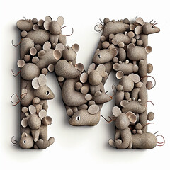 Fototapeta na wymiar Letter M made of many mouses, isolated on white, design element, for design, decor, children's illustration, unusual alphabet