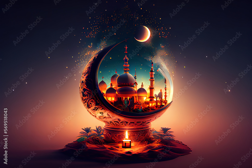Aufkleber concept of ramadan with dates and accessories on wooden surface. generative ai