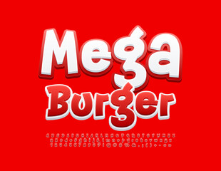 Vector bright Sign MegaBurger. Bright Alphabet Letters, Numbers and Symbols set. Playful style modern Font