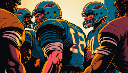 American football players in comic book style, generative ai