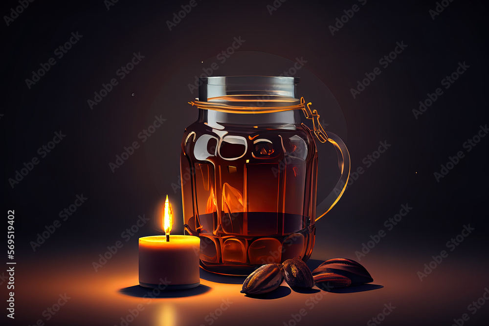 Poster rectangular small chalkboard with juicy dates and candle holder against white. generative ai