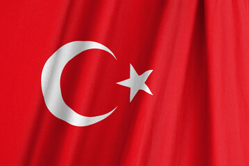 Flag of Turkey waving in the wind. Turkish national ensign. Crescent moon and the star illustration
